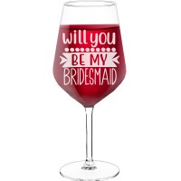Personalised Wine Glass For Women With Engraved Text - "Will You Be My Bridesmaid", Best Friend Gift, Size 530ml