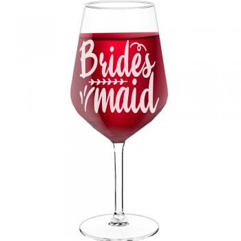 Gravēta Vīna Glāze ar Uzrakstu - "Brides Maid 2", Idejas Dāvanai, Tilpums 530ml