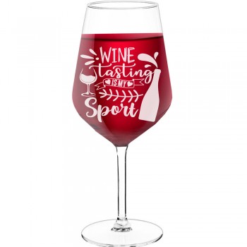 30Th Wine Glass With Engraved Text  "Wine Tasting Is My Sport", Size 530ml