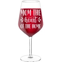 Red Wine Glass With Engraved Text - "Mom The Heart Of The Home-2', Birthday Gift Idea, Size 530ml