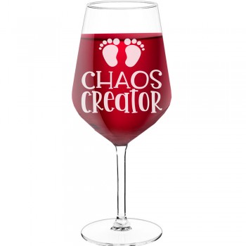 Dzirkstošā Vīna Glāze ar Uzrakstu - "Chaos Creator", Dāvana Sievietei, 530ml