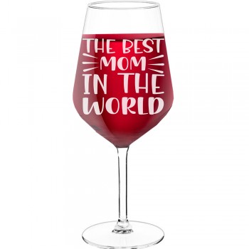 Wine Glass Engraved With Engraved Text - "The Best Mom In The World", Funny Wine Gift, Size 530ml