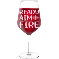 Novelty Wine Glass With Engraved Text - "Ready Aim Fire', Birthday Gift Idea, Size 530ml