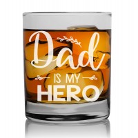 Dāvana Vīrietim Jubilejā ar Gravējumu - "Dad Is My Hero" ,Stikla glāze viskijam 270ml