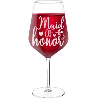 Novelty Wine Glass With Engraved Text - "Maid Of Honor", Gifts for Wine Lovers, Size 530ml