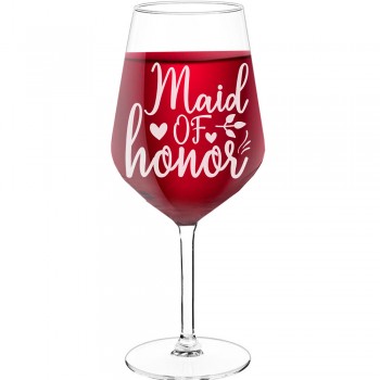 Novelty Wine Glass With Engraved Text - "Maid Of Honor 2", Gifts for Wine Lovers, Size 530ml