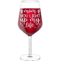White Wine Glass With Engraved Text - "Mom- You Light Up My Life-2", Gift for Woman, Size 530ml