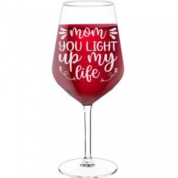 White Wine Glass With Engraved Text - "Mom- You Light Up My Life-2", Gift for Woman, Size 530ml