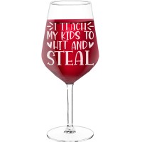 Personalised Wine Glass With Engraved Text - "I Teach My Kids To Hit And Steal", Fiend Gift, Size 530ml
