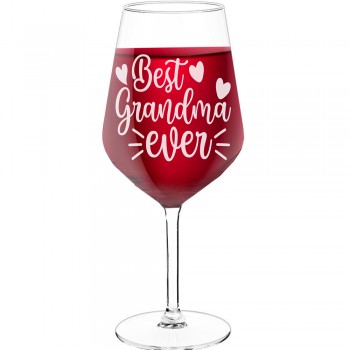 With Engraved Text - "Best Grandma Ever", Gift for Wine Lover, Size 530ml
