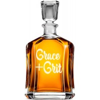 Whiskey Glass Decanter With Engraved Text -"Grace & Grit", Gift For Men Tools, Size 700ml