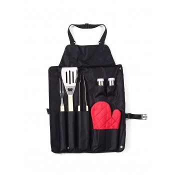 Apron with barbecue set 5 pcs, including: carving fork, spatula, tongs, salt and pepper set AIV6391-03