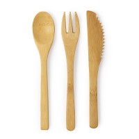 Bamboo cutlery, including spoon, fork and knife, in cotton pouch AIV8847-16