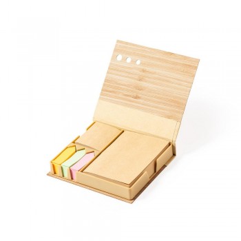 Memo holder in bamboo case, sticky notes, 115 sheets 6,5 x 9,5 cm, 115 mini sticky notes 4 x 5 cm, 420 mini sticky notes 1,2 x 4,2 cm AIV0262-18
