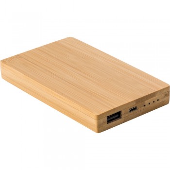Bamboo Power bank 4000 mAh, 4 diodes indicating power level, 2 USB outputs, input DC 5V/1A, output DC 5V/1A, 3,7V, USB type C cable included AIV0339-16