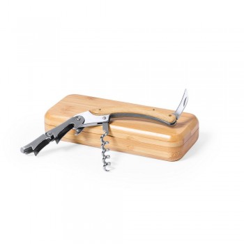 Bamboo waiters knife, bottle opener, corkscrew, foil cutter, bamboo case included AIV8234-18