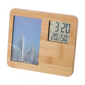 Bamboo weather station with photo frame, functions: clock, temperature, humidity AIV0039-16
