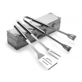 Barbecue set in aluminium case, includes spatula, fork and tongs AIV6362-32