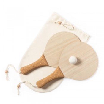 Beach game, tennis, cork and wood rackets, ball included AIV8348-00