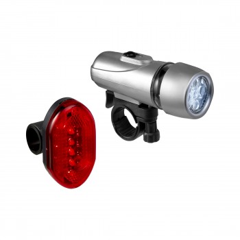 Set of 2 bicycle lights, front light 5 LED with 3 functions and rear red light 4 LED with 7 flashing functions AIV5541-00