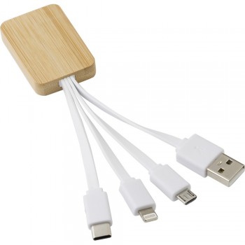 Charging with bamboo detail, plugs: USB, USB type C, micro USB, compatible with iOS devices AIV8305-02