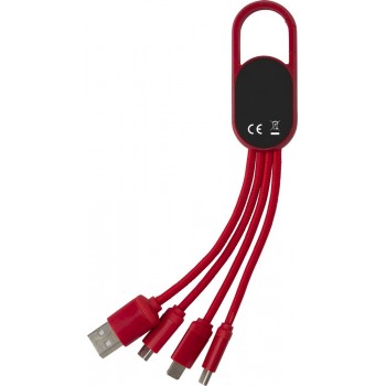 Charging cable with 4 plugs: USB, USB type C, micro USB and compatible with iOS devices, with carabiner, backlight effect after engraving AIV0139-05