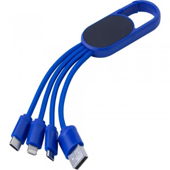 Charging cable with 4 plugs: USB, USB type C, micro USB and compatible with iOS devices, with carabiner, backlight effect after engraving AIV0139-11