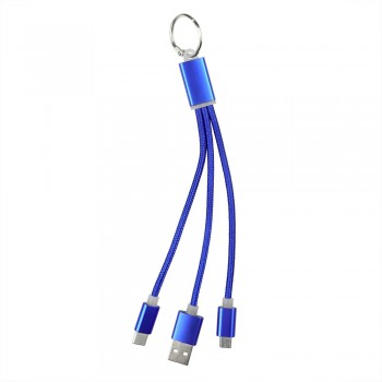 Keyring, charging cable set with 3 plugs: USB, USB type C and micro USB AIV0345-04