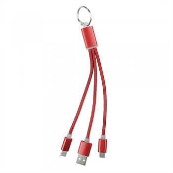 Keyring, charging cable set with 3 plugs: USB, USB type C and micro USB AIV0345-05