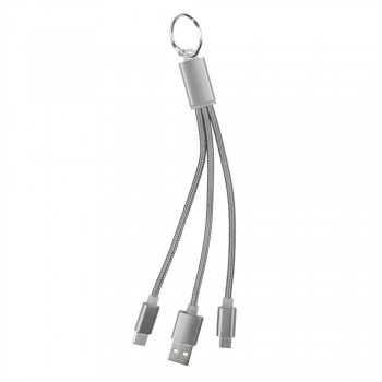 Keyring, charging cable set with 3 plugs: USB, USB type C and micro USB AIV0345-32