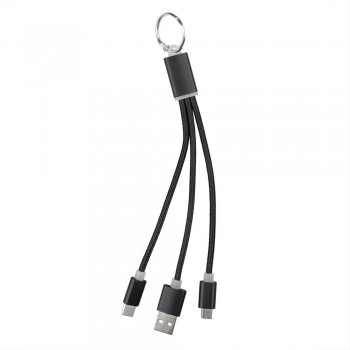 Keyring, charging cable set with 3 plugs: USB, USB type C and micro USB AIV0345-03