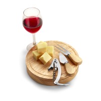 Cheese set in wooden box with lid that can be used as cutting board, cheese knife, fork and waiter's knife AIV5094-00