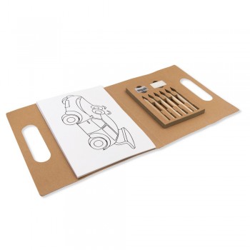 Drawing set, 10 colouring patterns (3 pcs each), 6 coloured pencils, pencil sharpener and eraser AIV8435-00