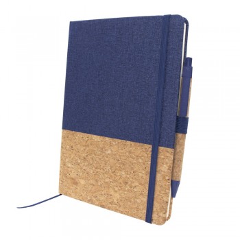 Notebook A5 (80 lined sheets), hard cover made of cork and cotton, ribbon marker and elastic band for closing, ball pen with cork barrel and coloured details made from wheat straw included AIV0056-04