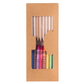 Drawing set in recyclable box with window, 10 colour pencils and 9 crayons AIV8620-99