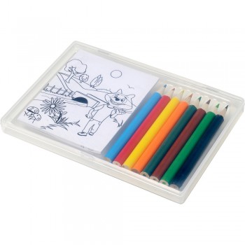 Drawing set, 8 colouring pencils and 20 colouring sheets, in transparent box AIV7842-00