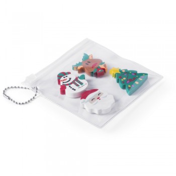 Eraser set with Christmas pattern (Santa Claus, Christmas tree, snowman, reindeer) in transparent bag with zipper AIV7324-99
