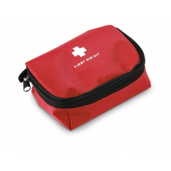 First aid kit in pouch, 16 pcs., includes: non-adherent pad, triangular bandage with 2 safety pins, plasters (1 large, 2 medium and 5 small ones), alcohol prep pad, antiseptic prep pad, reel of tape, large bandage, small bandage, scissors AIV6151-05