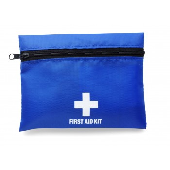 First aid kit in pouch with belt clip attachment, 8 pcs, includes: tweezers, tape, bandage, 2 adhesive sterile bandages, small alcohol pad, sting relief medicated pad, antiseptic swab, scissors AIV5178-11