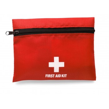 First aid kit in pouch with belt clip attachment, 8 pcs, includes: tweezers, tape, bandage, 2 adhesive sterile bandages, small alcohol pad, sting relief medicated pad, antiseptic swab, scissors AIV5178-05