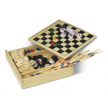 Game set in wooden box 5 in 1: domino, mikado, chess, checkers and ludo AIV6232-00