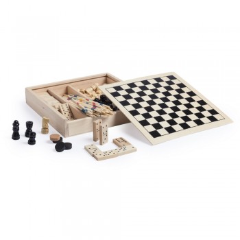 Set of 4 games in wooden box, chess, checkers, domino and mikado AIV7364-17