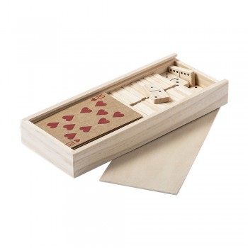 Game set in wooden box 2 in 1: playing cards made from recycled cardboard and wooden domino AIV8425-00