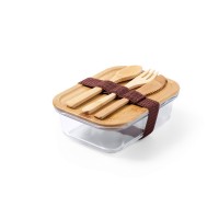 Glass lunch box 700 ml with bamboo lid and cutlery, combined with strap AIV8876-00