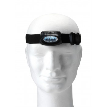 Head torch with 5 LED lights in plastic casing and strap for head adjustment AIV5528-03