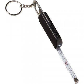 Keyring, bottle opener with 1 white LED and measuring tape 1 m AIV9458-03