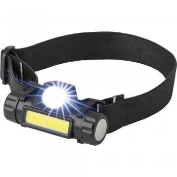 Head torch 1 LED with COB light, switching between lights with one click, light direction adjustment, micro USB port for charging AIV7265-03