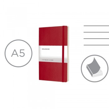 MOLESKINE notebook (approx. A5, large), 192 lined pages, soft cover, inner pocket, ribbon marker and elastic band for closing AIVM303-05