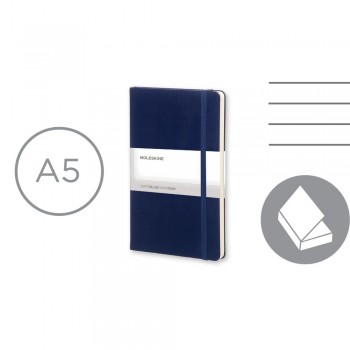 MOLESKINE notebook (approx. A5, large), 240 lined pages, hard cover, inner pocket, ribbon marker and elastic band for closing AIVM301-04