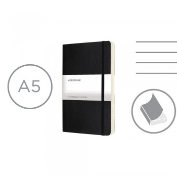 MOLESKINE EXPANDED notebook (approx. A5, large), 400 lined pages, soft cover, inner pocket, double ribbon marker, elastic band for closing AIVM308-03
